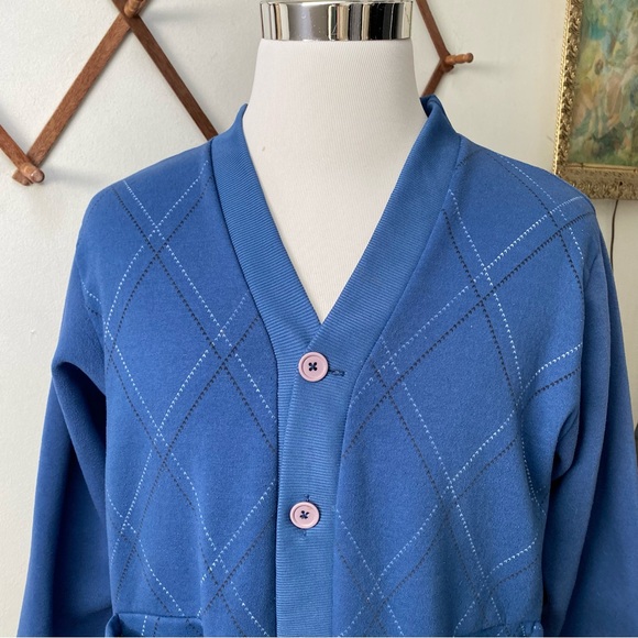 Vintage 90s Haband Argyle Cardigan Sweater with Pockets - Picture 2 of 12